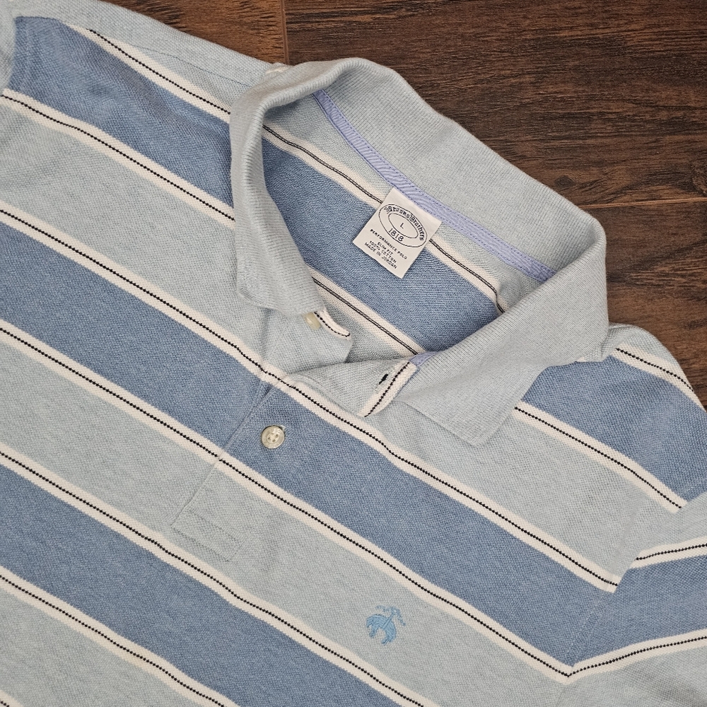 Brooks Brothers 1818 Performance Slim Fit Short Sleeve Striped Polo Shirt Size L